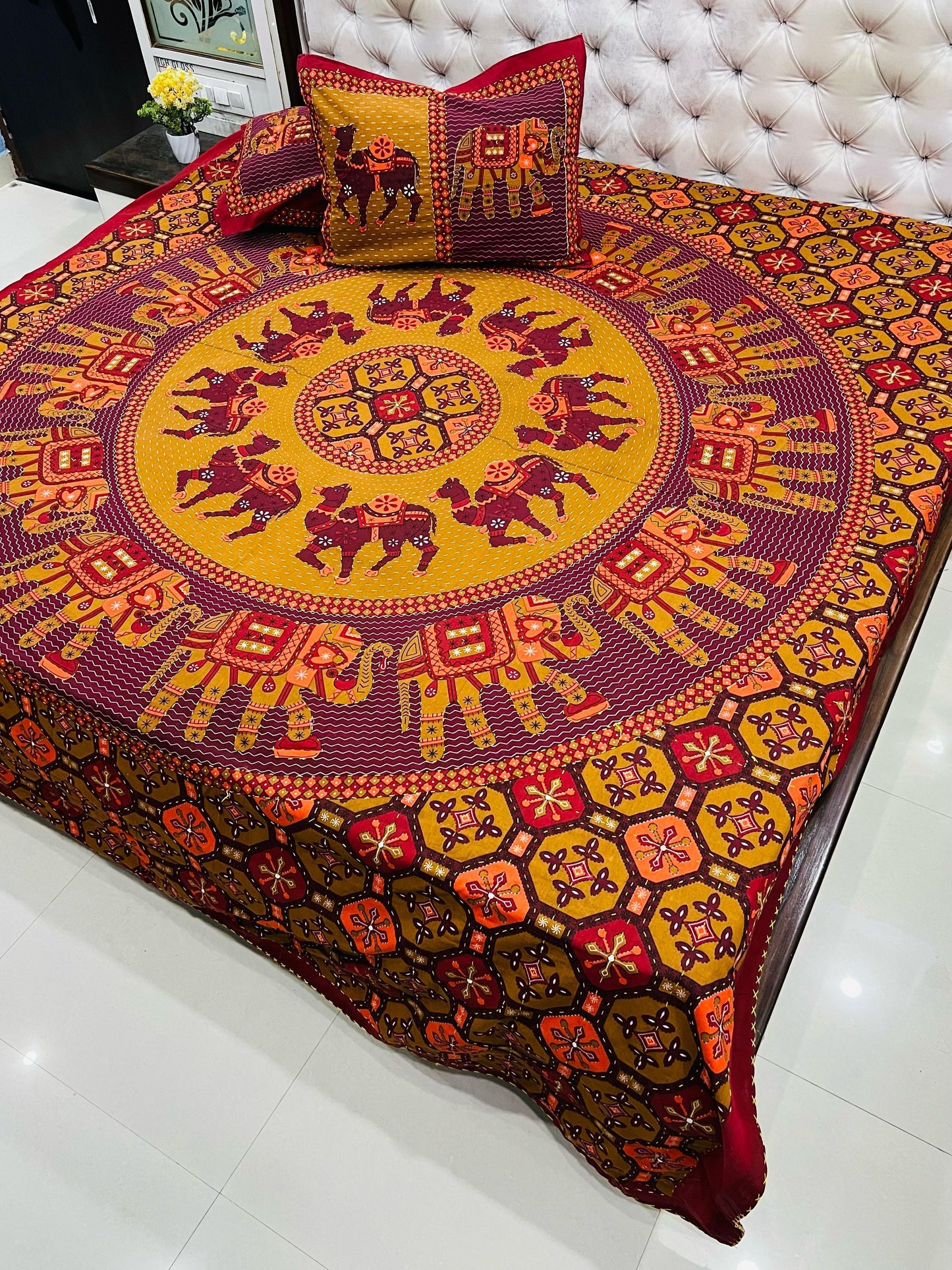 Traditional Jaipuri Printed Cotton Kantha Bedcover