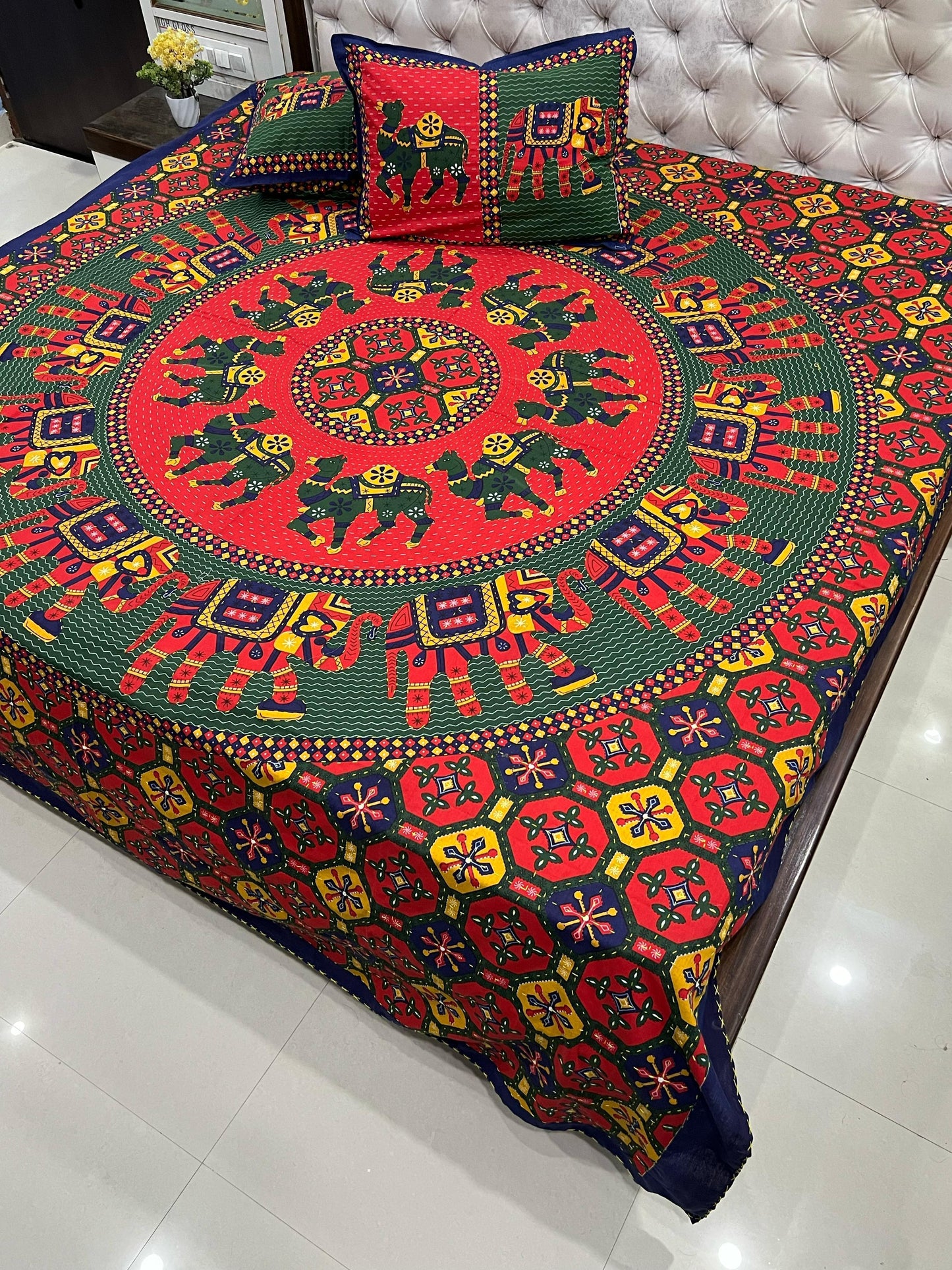 Traditional Jaipuri Printed Cotton Kantha Bedcover