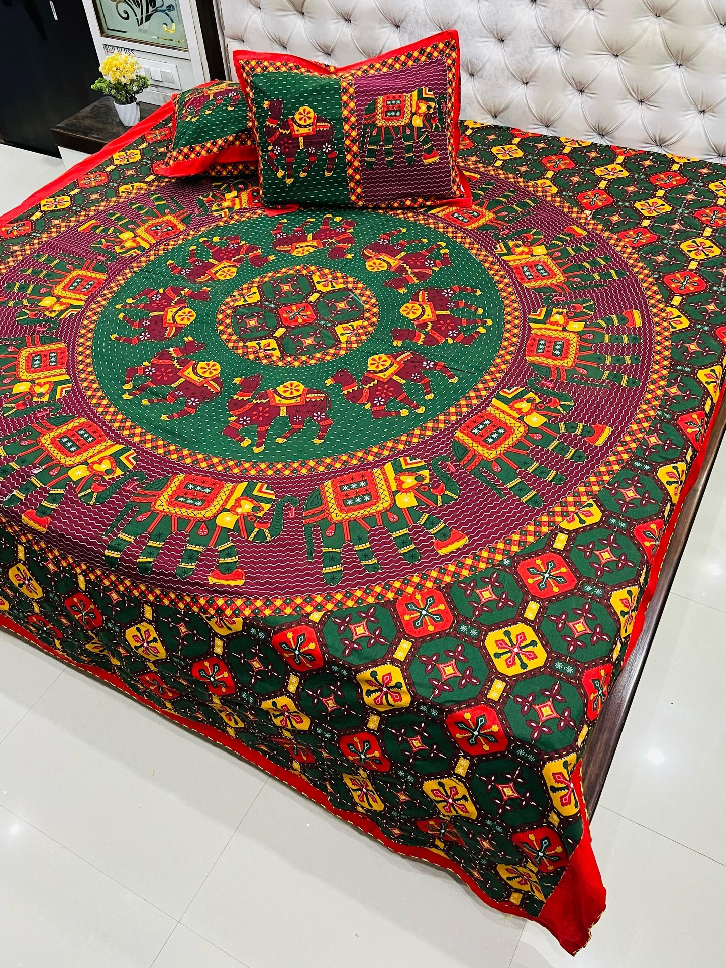 Traditional Jaipuri Printed Cotton Kantha Bedcover