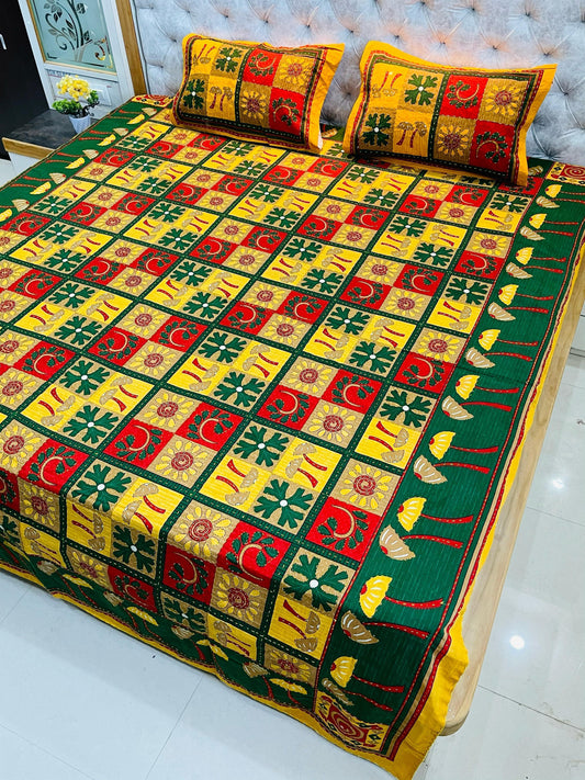 Traditional Jaipuri Printed Cotton Kantha Bedcover