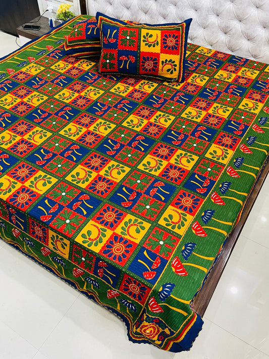 Traditional Jaipuri Printed Cotton Kantha Bedcover