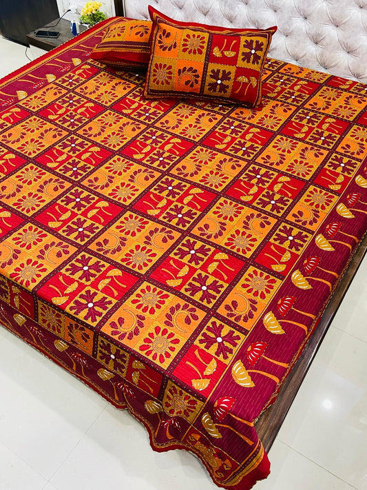 Traditional Jaipuri Printed Cotton Kantha Bedcover