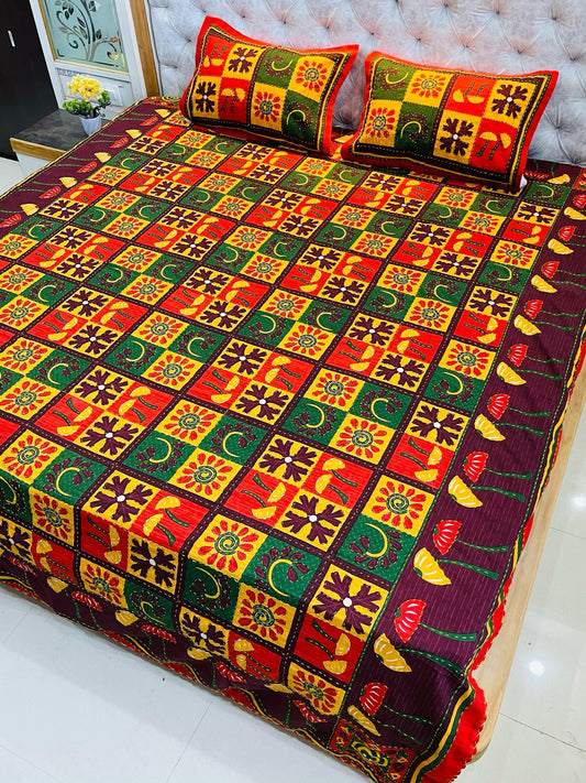 Traditional Jaipuri Printed Cotton Kantha Bedcover