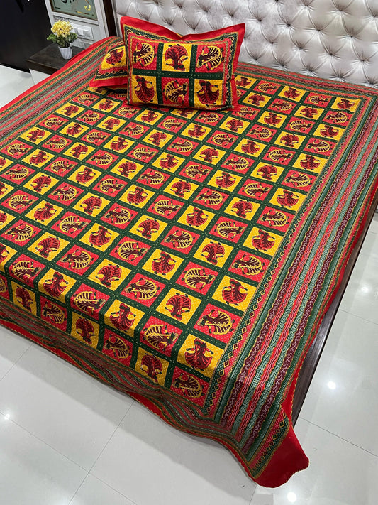 Traditional Jaipuri Printed Cotton Kantha Bedcover