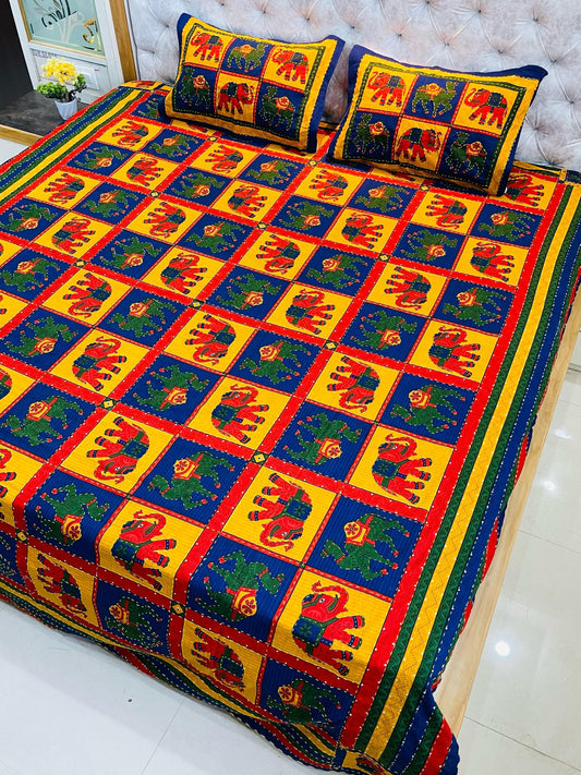 Traditional Jaipuri Printed Cotton Kantha Bedcover