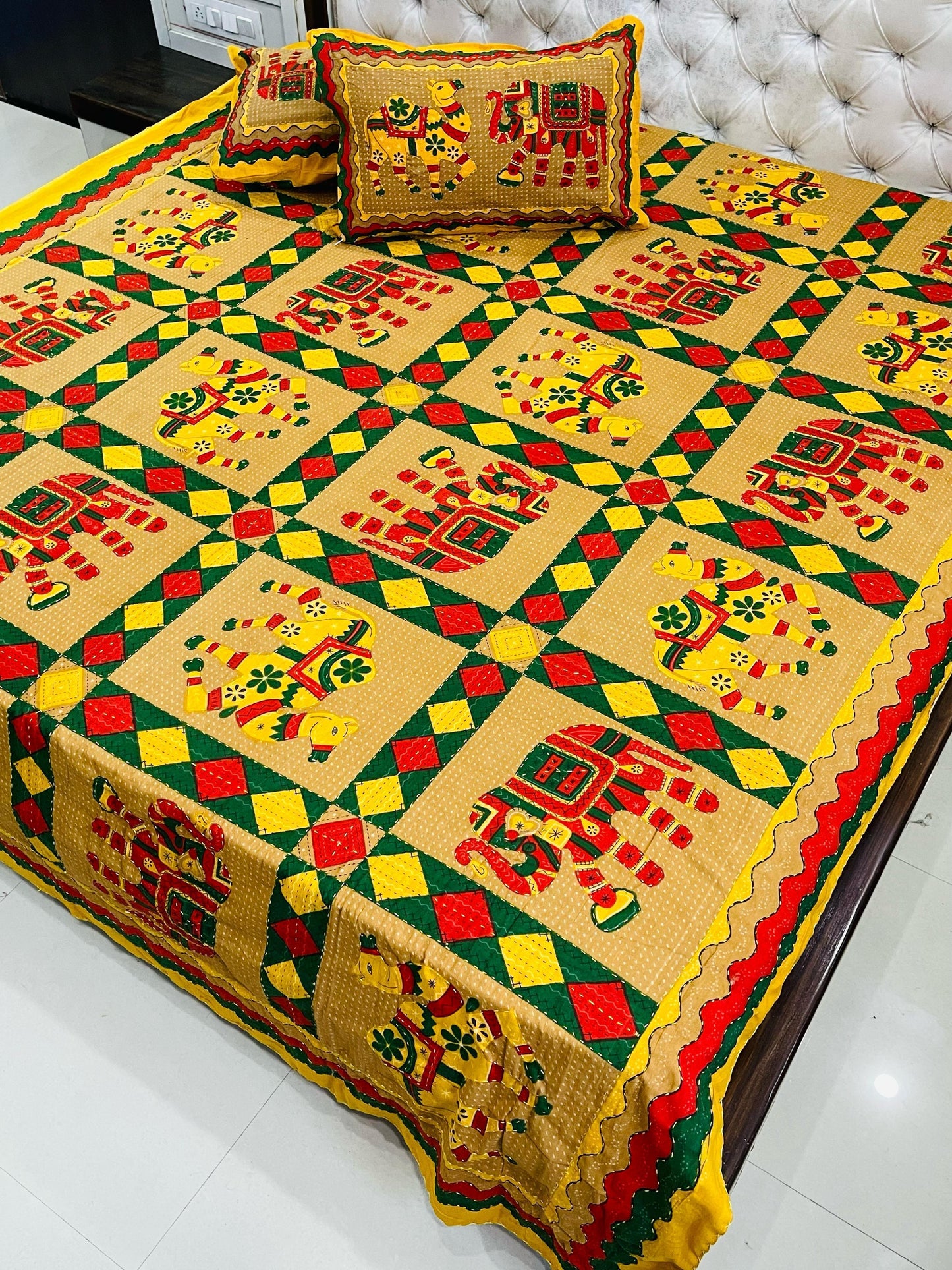 Traditional Jaipuri Printed Cotton Kantha Bedcover