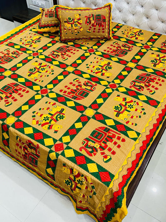 Traditional Jaipuri Printed Cotton Kantha Bedcover