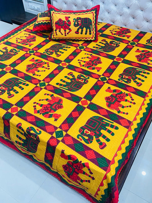Traditional Jaipuri Printed Cotton Kantha Bedcover