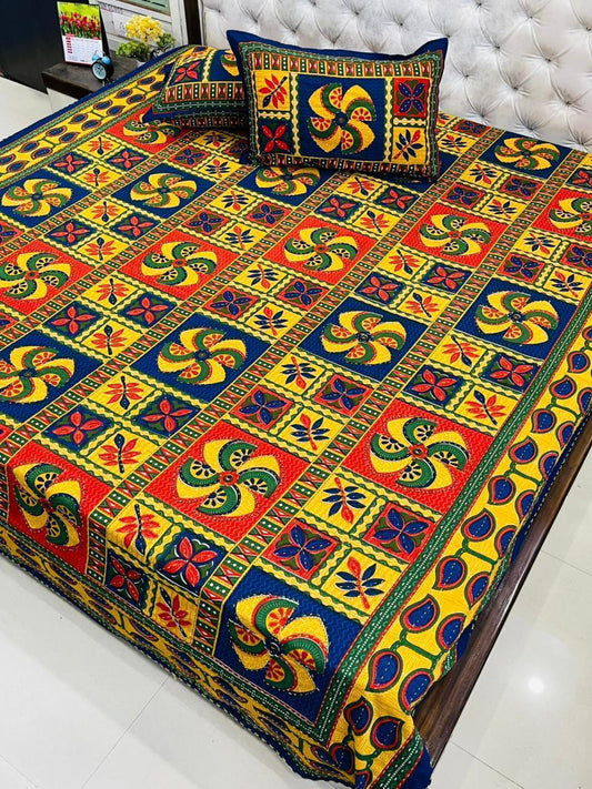 Traditional Jaipuri Printed Cotton Kantha Bedcover