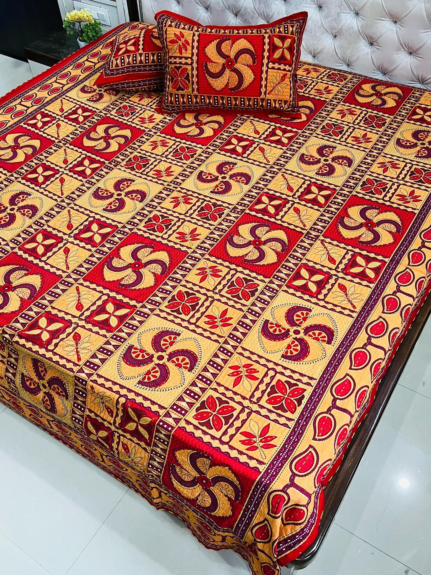 Traditional Jaipuri Printed Cotton Kantha Bedcover