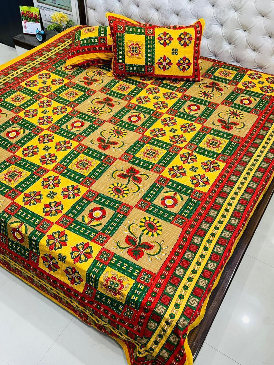Traditional Jaipuri Printed Cotton Kantha Bedcover