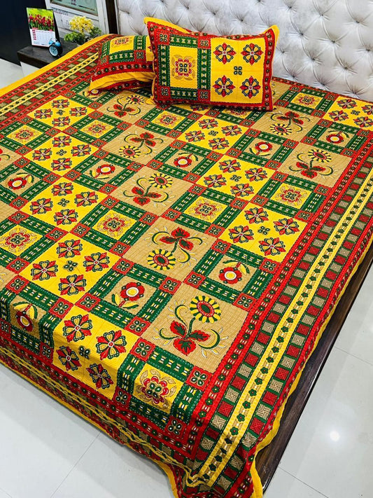 Traditional Jaipuri Printed Cotton Kantha Bedcover