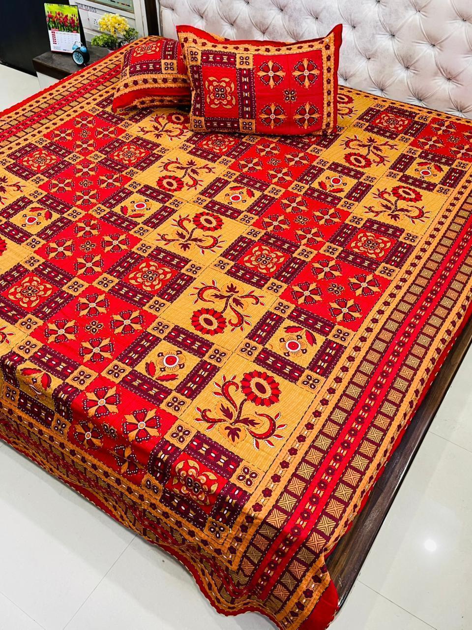 Traditional Jaipuri Printed Cotton Kantha Bedcover