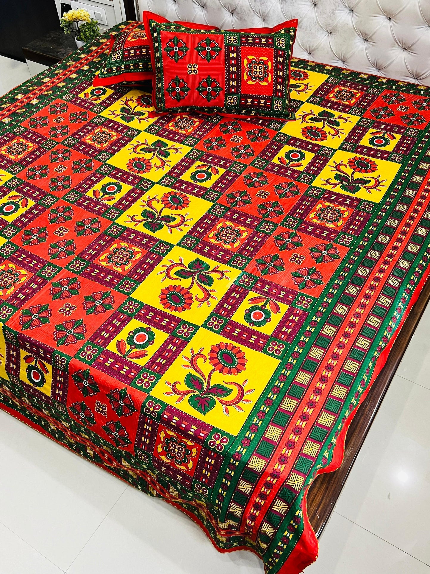 Traditional Jaipuri Printed Cotton Kantha Bedcover