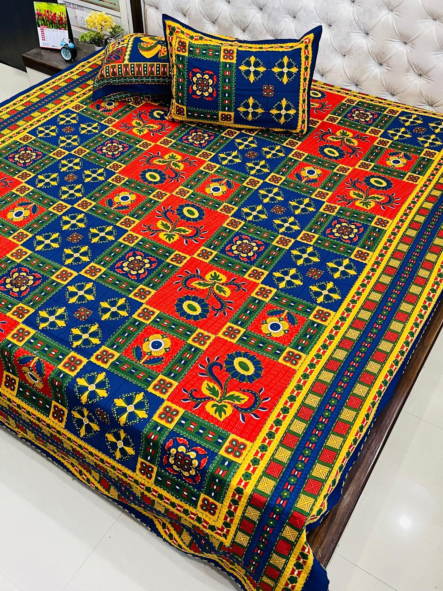 Traditional Jaipuri Printed Cotton Kantha Bedcover