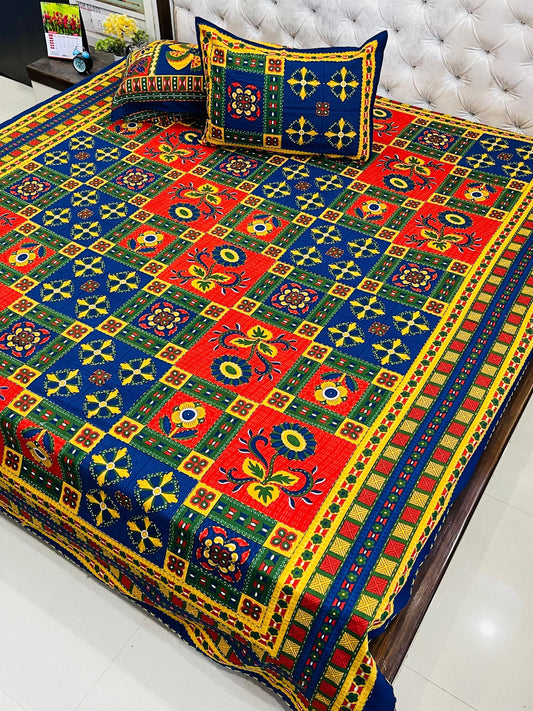 Traditional Jaipuri Printed Cotton Kantha Bedcover