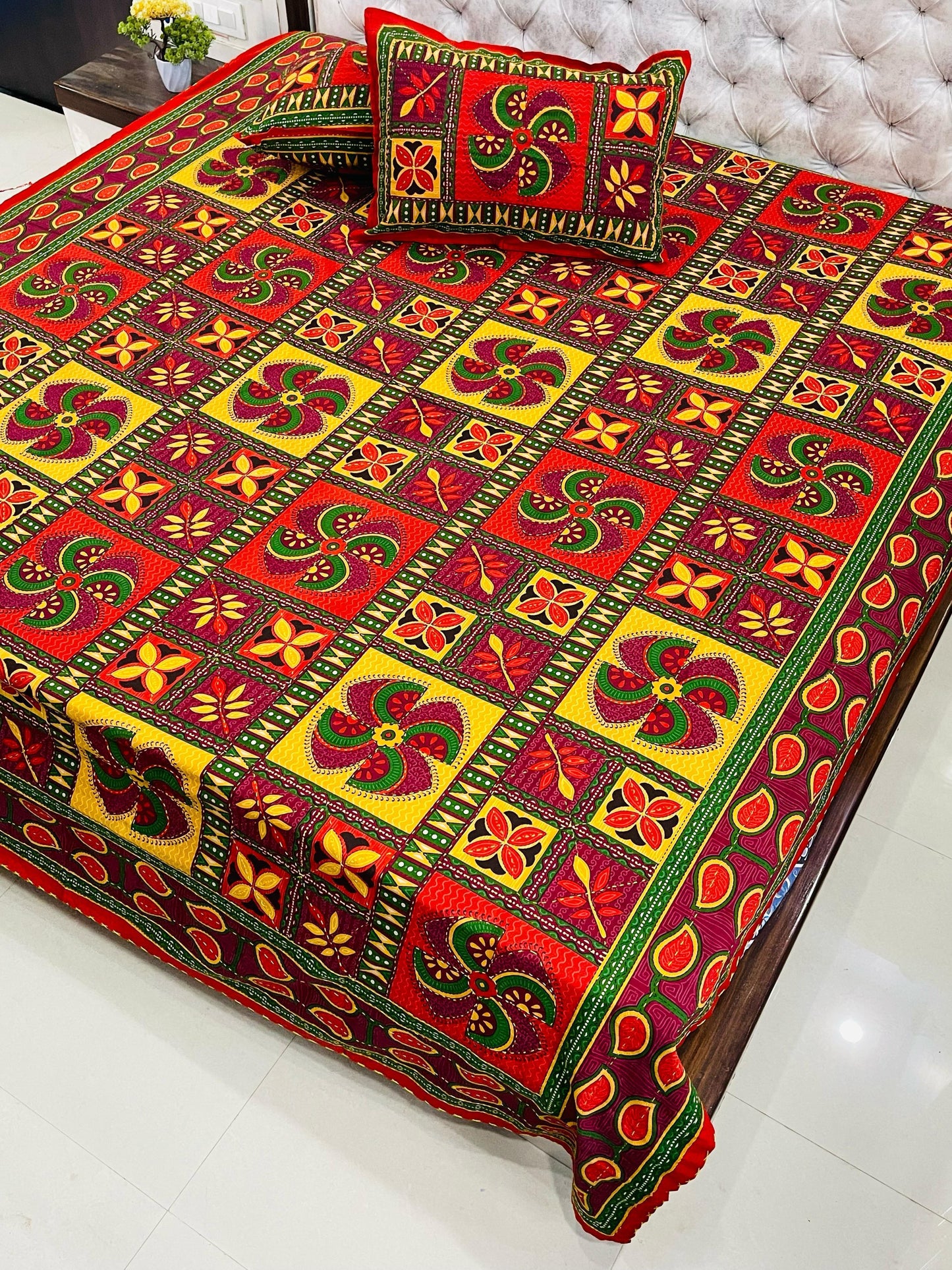 Traditional Jaipuri Printed Cotton Kantha Bedcover