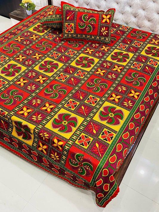 Traditional Jaipuri Printed Cotton Kantha Bedcover