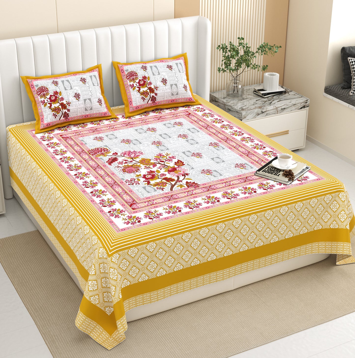 Luxury Jumbo Size Bedsheet Set with 2 Pillow Covers for Big Beds