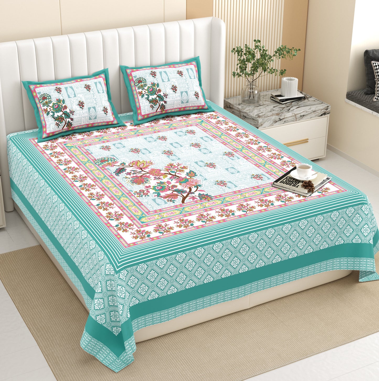 Luxury Jumbo Size Bedsheet Set with 2 Pillow Covers for Big Beds