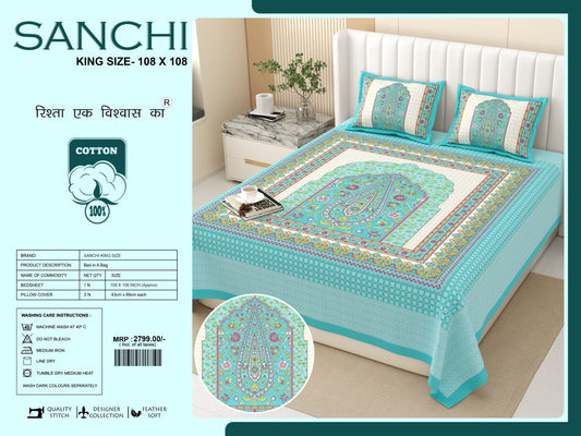 Luxury Jumbo Size Bedsheet Set with 2 Pillow Covers for Big Beds