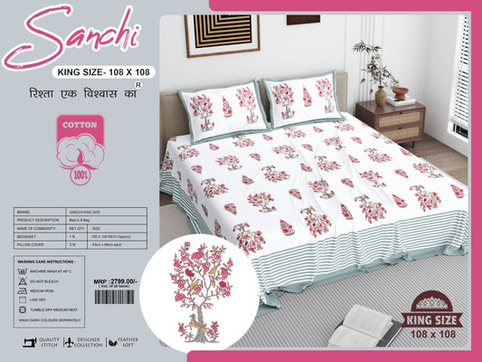 Luxury Jumbo Size Bedsheet Set with 2 Pillow Covers for Big Beds