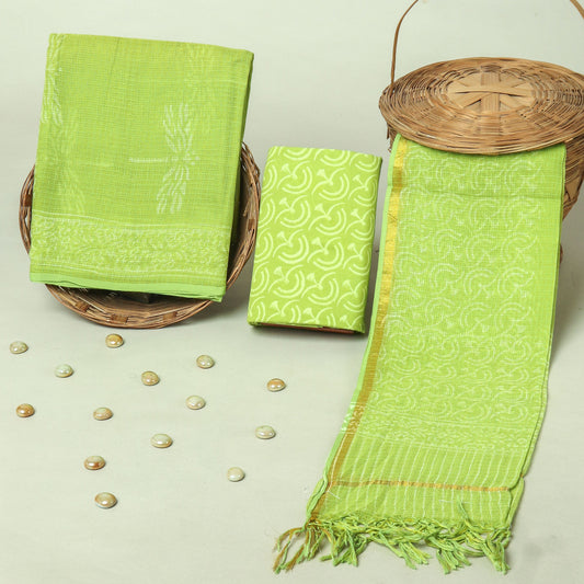 Hand Block Printed Kota Doria Cotton Suit Set with Zari Border Dupatta