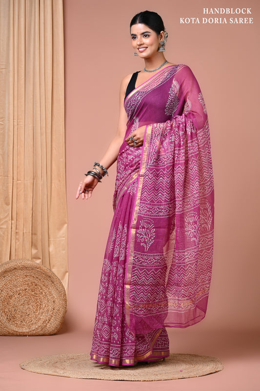 Elegant Kota Doriya Cotton Silk Saree – Lightweight Summer Wear