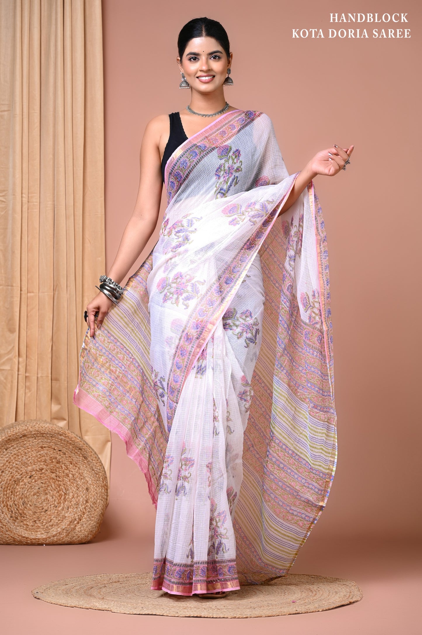 Classic Jaipuri Printed Cotton Mulmul Saree for Women