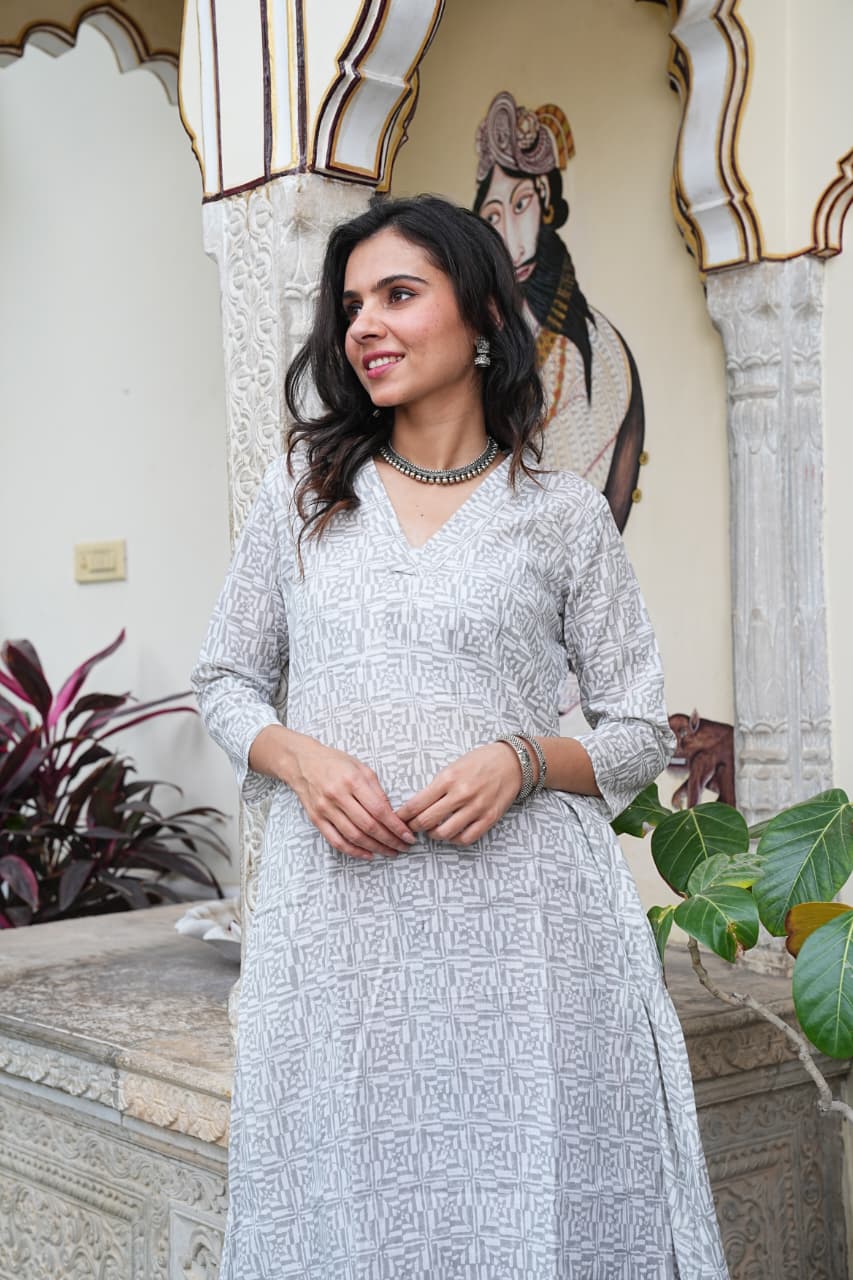 Traditional Bagru Print Cotton Kurti Palazzo Set