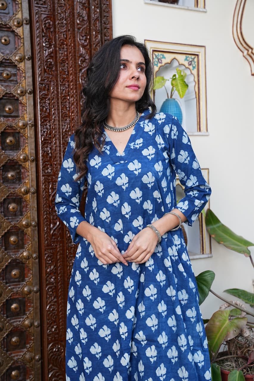Traditional Bagru Print Cotton Kurti Palazzo Set