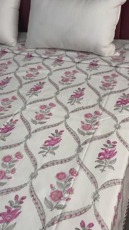 Pink Floral Reversible Summer Cotton Dohar Blanket