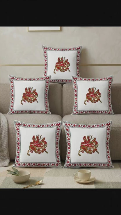 Rajasthani Horse Rider Cotton Handmade Cushion Cover