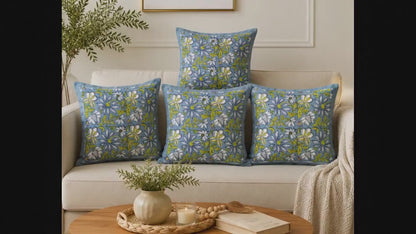 Blue Block Print Cotton Handmade Sofa Cushion Cover