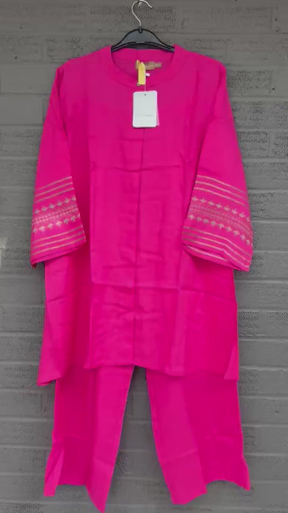 Fuchsia Women Co Ord Set Gold Embroidered