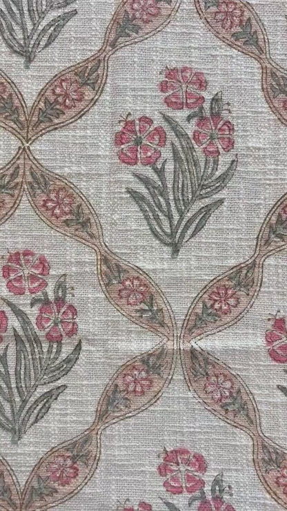 Handblock Print Cotton Sofa Throw Peach Trelis