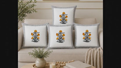 Yellow Hand Block Print Floral Jaipuri Style Cushion Cover