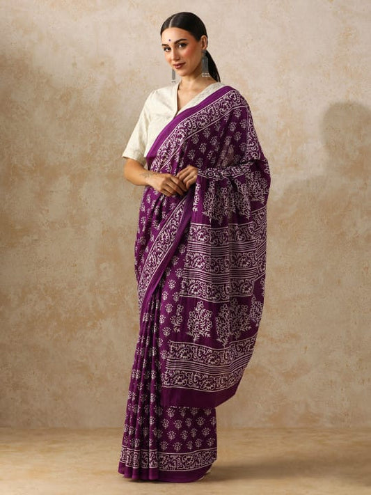 Classic Jaipuri Printed Cotton Mulmul Saree for Women