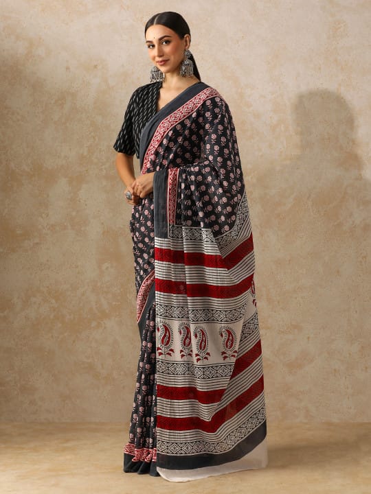 Classic Jaipuri Printed Cotton Mulmul Saree for Women