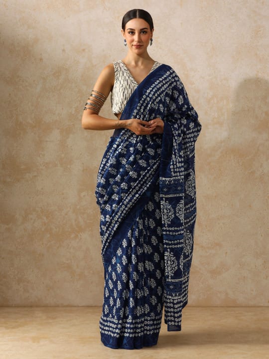 Classic Jaipuri Printed Cotton Mulmul Saree for Women