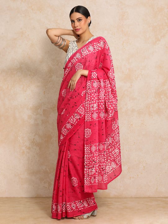Classic Jaipuri Printed Cotton Mulmul Saree for Women