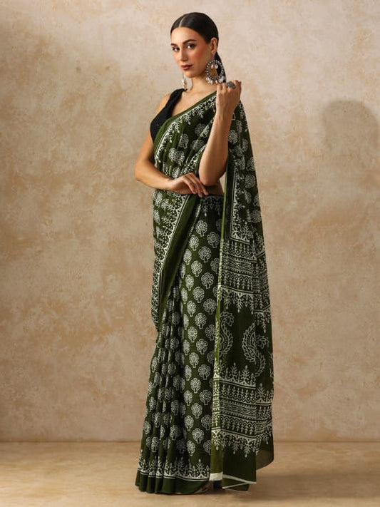 Classic Jaipuri Printed Cotton Mulmul Saree for Women