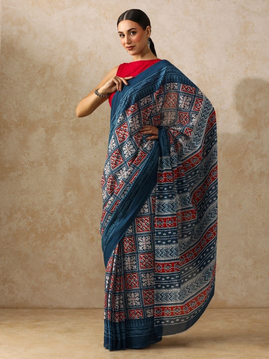 Classic Jaipuri Printed Cotton Mulmul Saree for Women