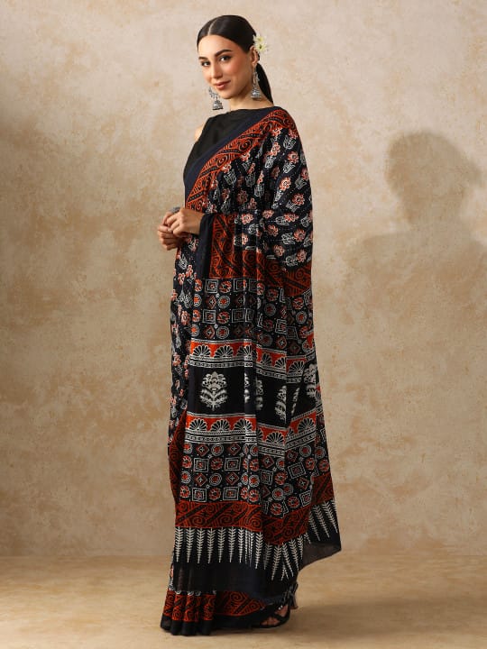 Classic Jaipuri Printed Cotton Mulmul Saree for Women