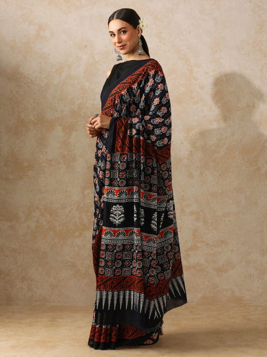 Classic Jaipuri Printed Cotton Mulmul Saree for Women