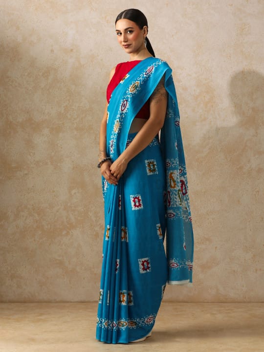 Classic Jaipuri Printed Cotton Mulmul Saree for Women