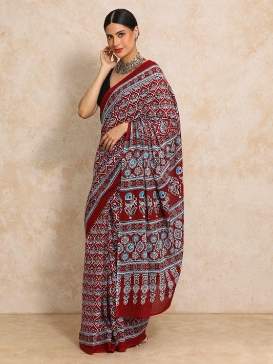 Classic Jaipuri Printed Cotton Mulmul Saree for Women