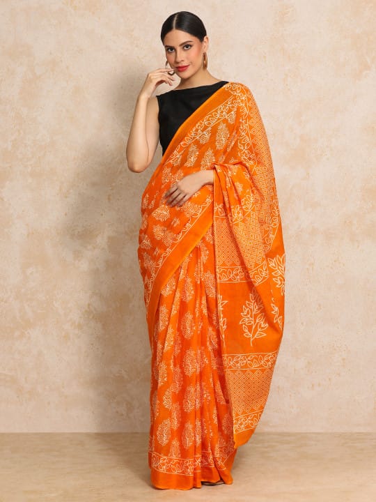 Classic Jaipuri Printed Cotton Mulmul Saree for Women