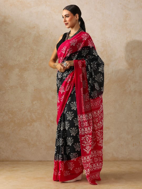 Classic Jaipuri Printed Cotton Mulmul Saree for Women