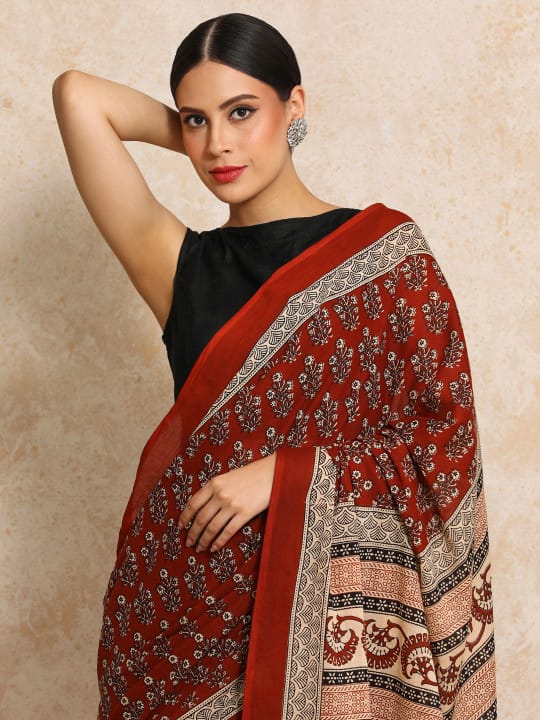 Classic Jaipuri Printed Cotton Mulmul Saree for Women